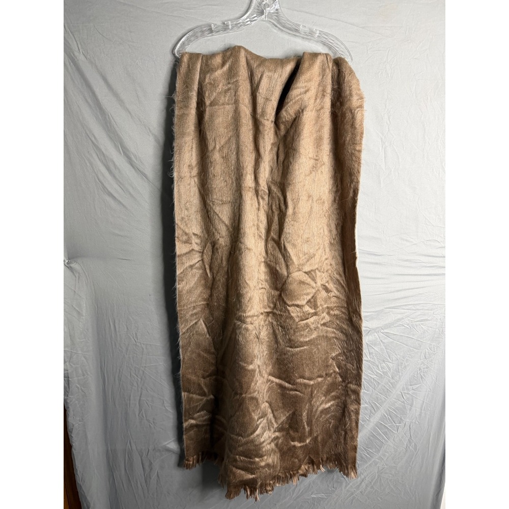 Oversized Reversible Pashmina Shawl Tan Grey Brushed Fringe Wrap Scarf